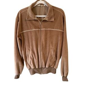 Vintage 90s Y2K Unisex Lifestyle Velour Tan Jacket Size M L Retro Minimalist